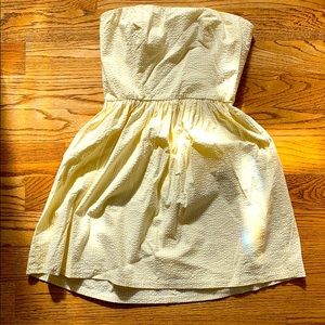 Striped yellow and white strapless dress